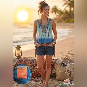 Hale Bob Beaded Ombre Tank Top in Teal and Blue